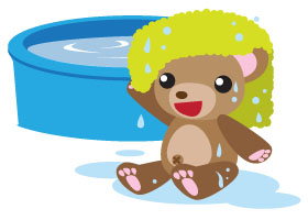 Baby bear taking a bath