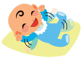 手腳在舞動笑著的嬰兒