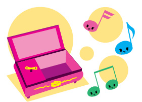 An opened music box playing music