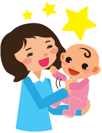 baby is holding mother's hand with one hand and reaching out for mother's face with another hand
