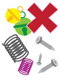 Showing toys with loose or sharp parts are not suitable for babies